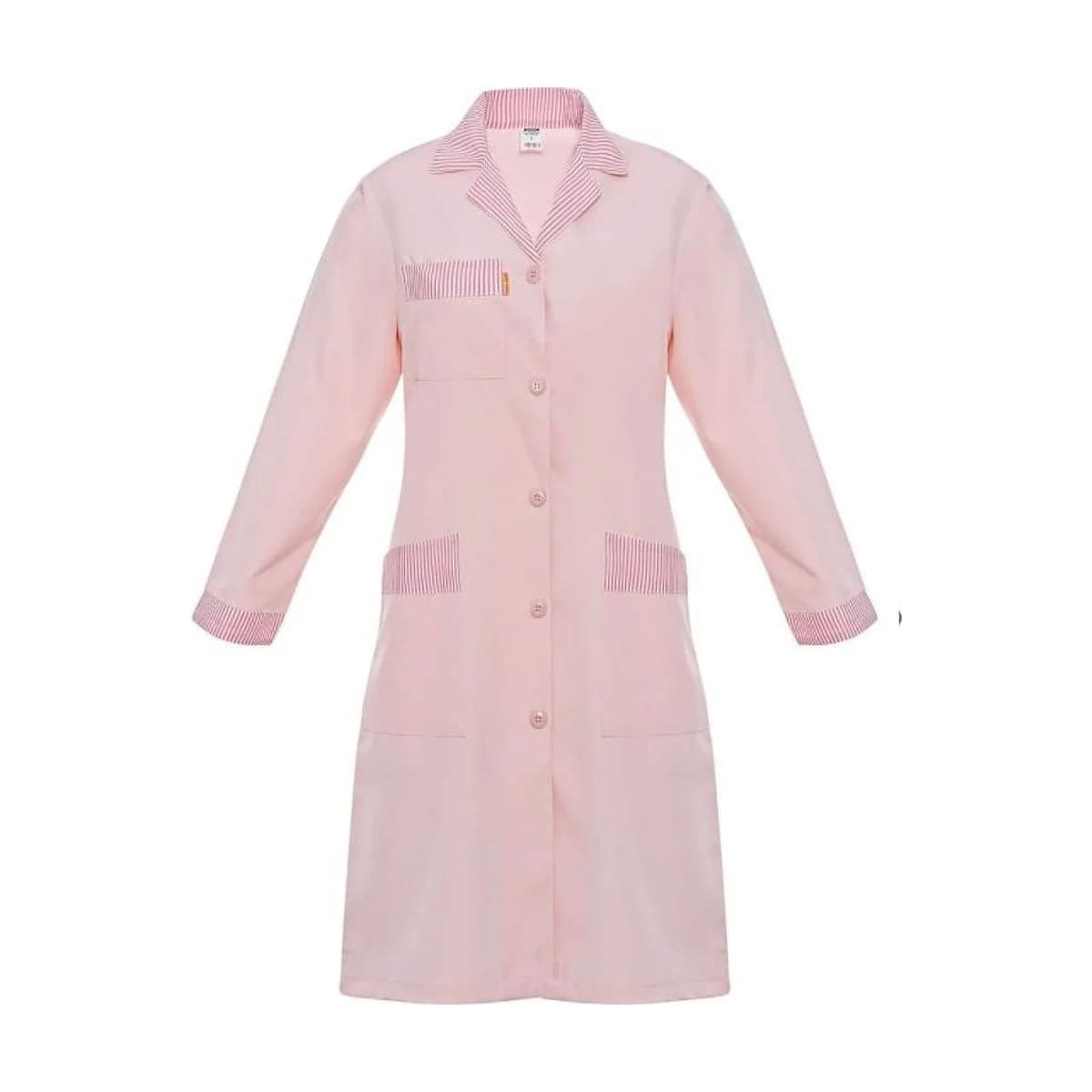 Pink Gingham-Trim Long Work Coat