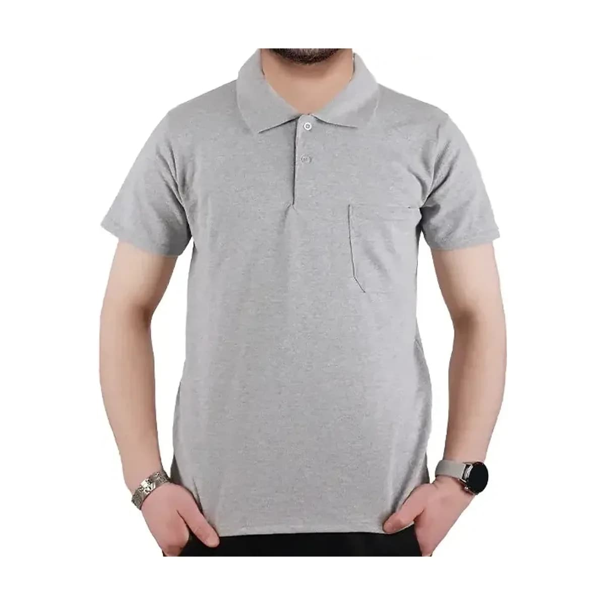 Grey Short-Sleeve Polo with Pocket